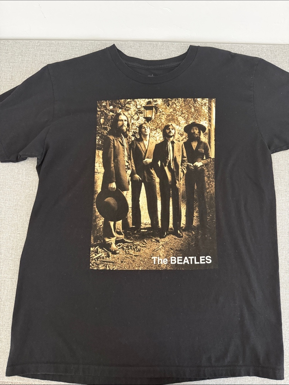 The Beatles Black Tee with Gold Sepia Band Photo